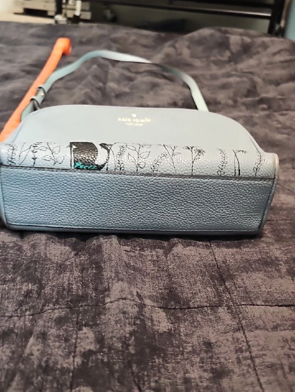 kate spade light blue cat-print pebble leather crossbody - Picture 8 of 10